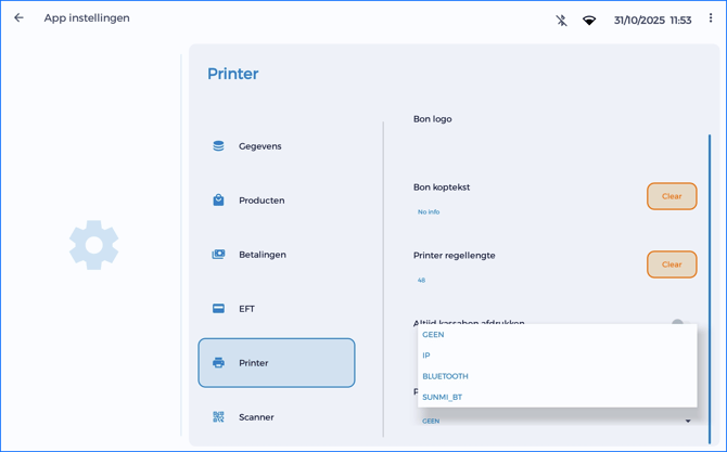 Kassa_Printer_type options