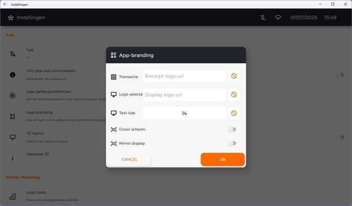 instellingen app appbranding